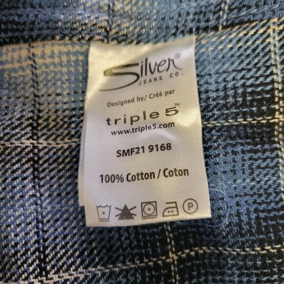 SILVER Jeans Plaid Long Roll Tab Sleeve Shirt Men's.  Size XXL.  NWT $69 - Picture 8 of 10